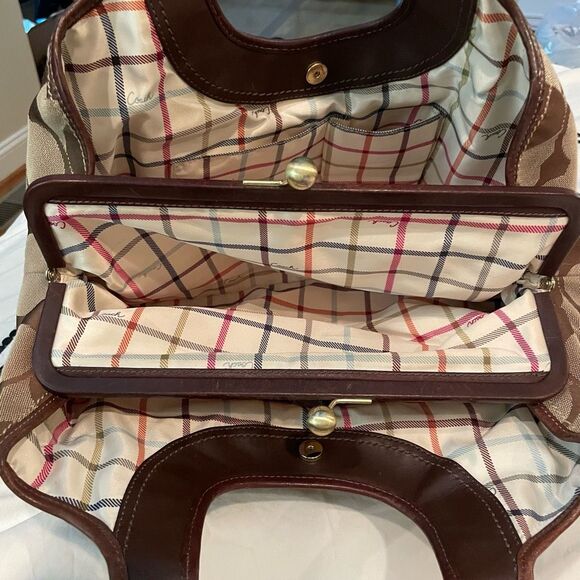 Y2K Coach Ergo Gold Kiss Lock Satchel Signature Brown Jacquard Leather Frame - Picture 8 of 9